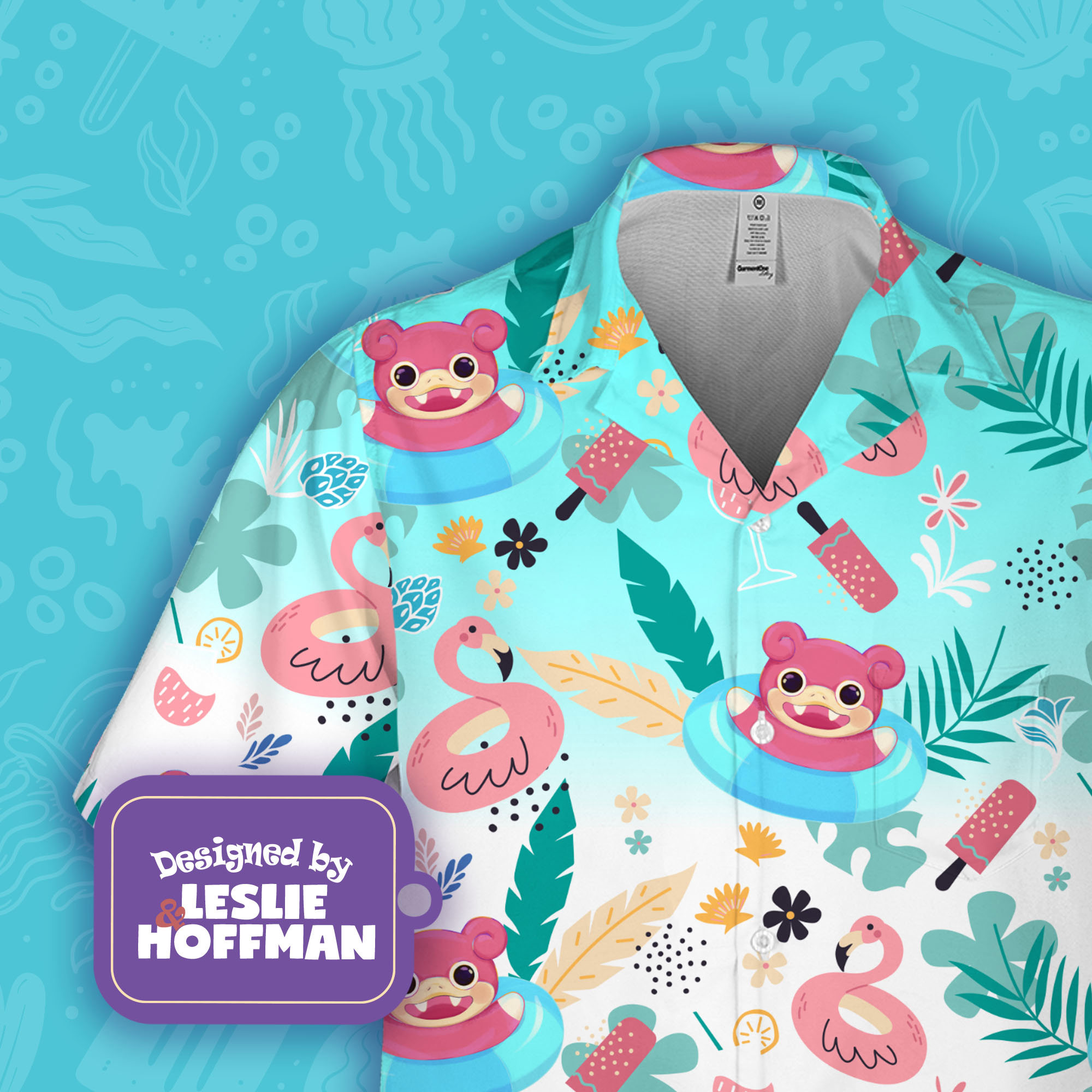 Slowpoke Aloha Hawaiian Shirt - Psychic Pokemon Button Up Shirt
