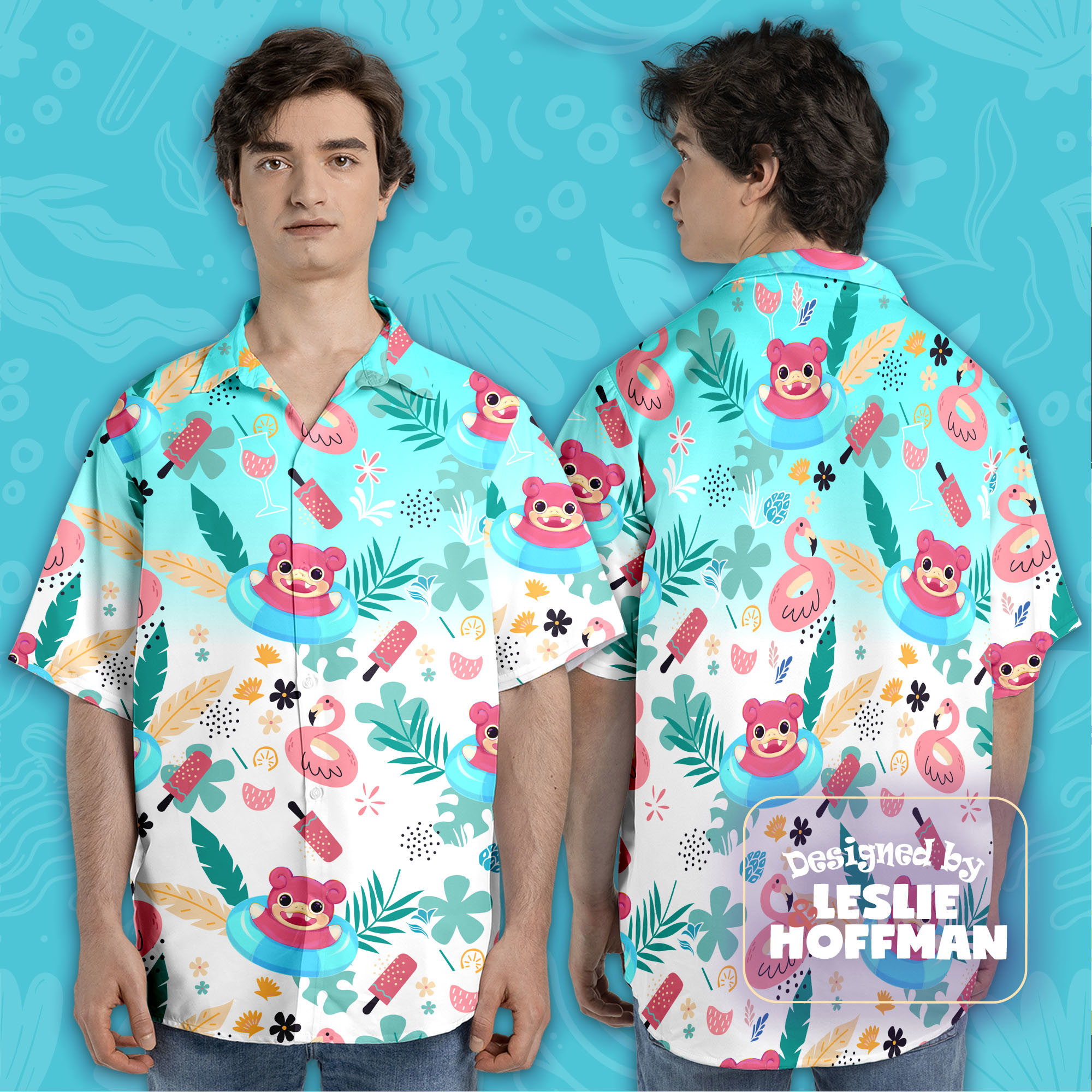 Slowpoke Aloha Hawaiian Shirt - Psychic Pokemon Button Up Shirt