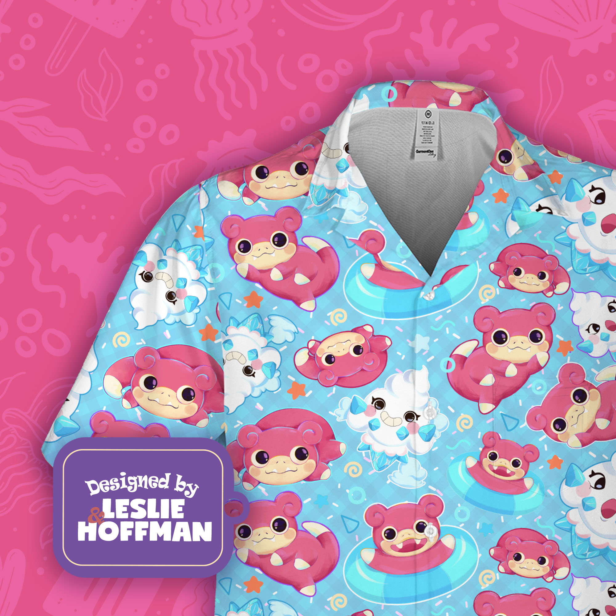 Slowpoke Blue Button Up Shirt - Psychic Pokemon Hawaiian Shirt