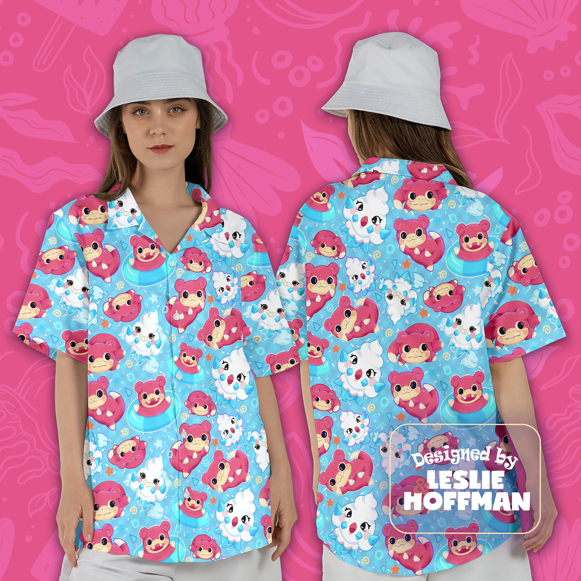 Slowpoke Blue Button Up Shirt - Psychic Pokemon Hawaiian Shirt