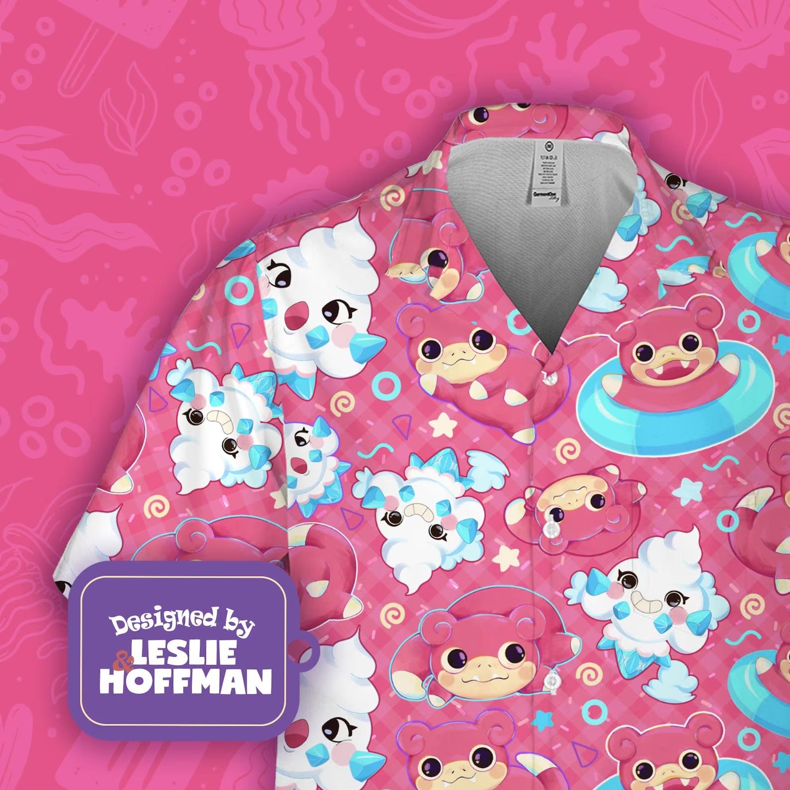 Slowpoke Pink Button Up Shirt - Psychic Pokemon Hawaiian Shirt