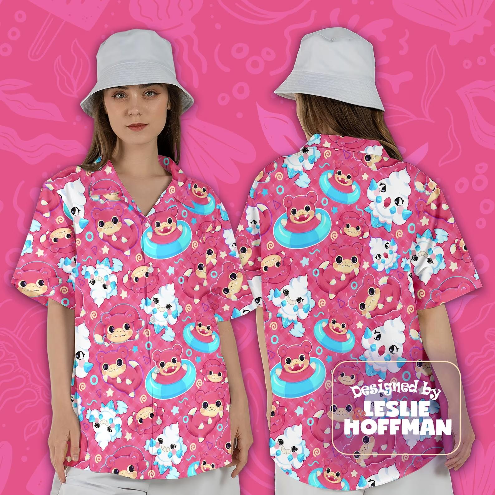 Slowpoke Pink Button Up Shirt - Psychic Pokemon Hawaiian Shirt