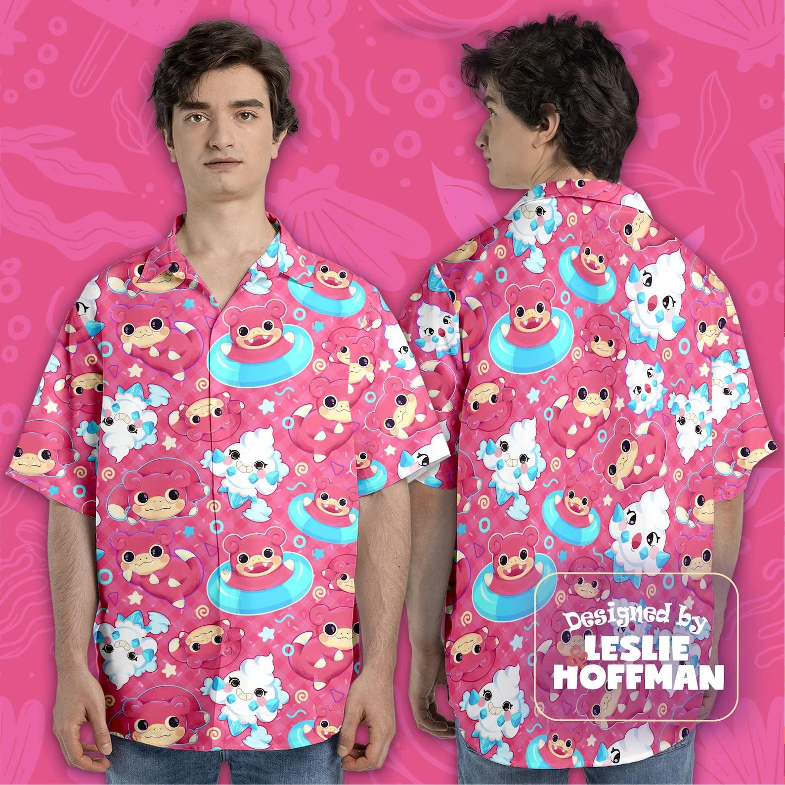 Slowpoke Pink Button Up Shirt - Psychic Pokemon Hawaiian Shirt
