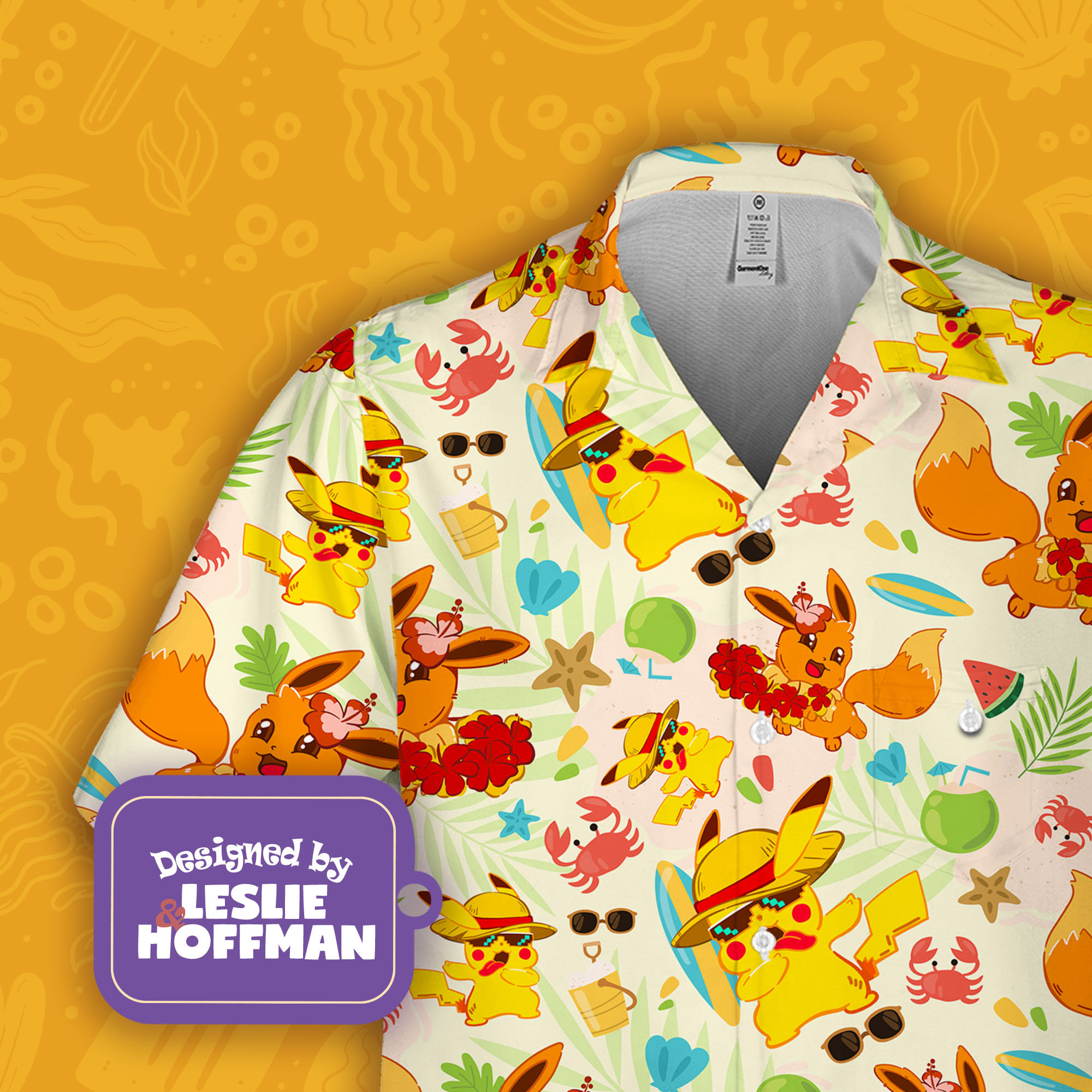 Summer Eevee Hawaiian Shirt -  Pokemon Button Up Shirt