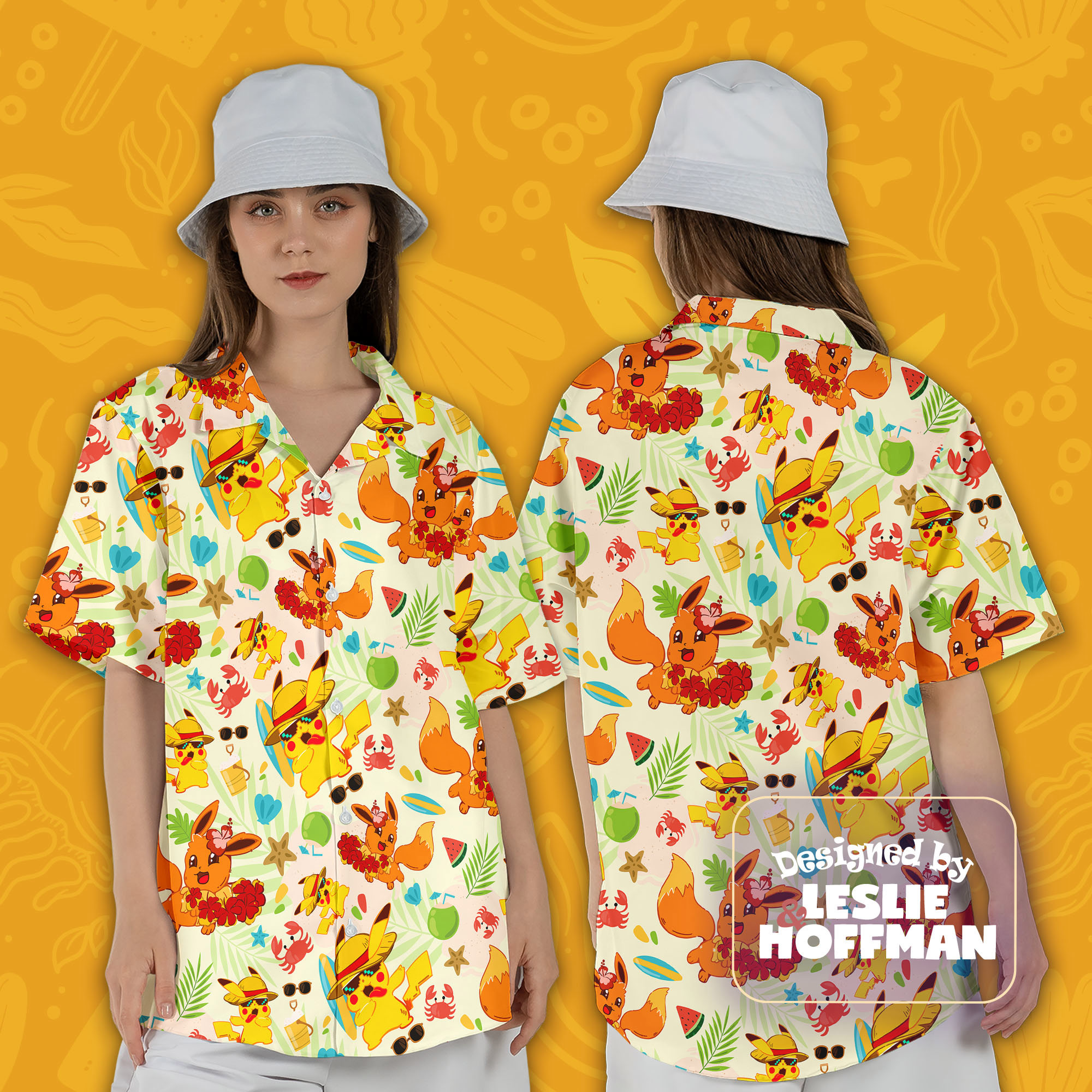 Summer Eevee Hawaiian Shirt -  Pokemon Button Up Shirt