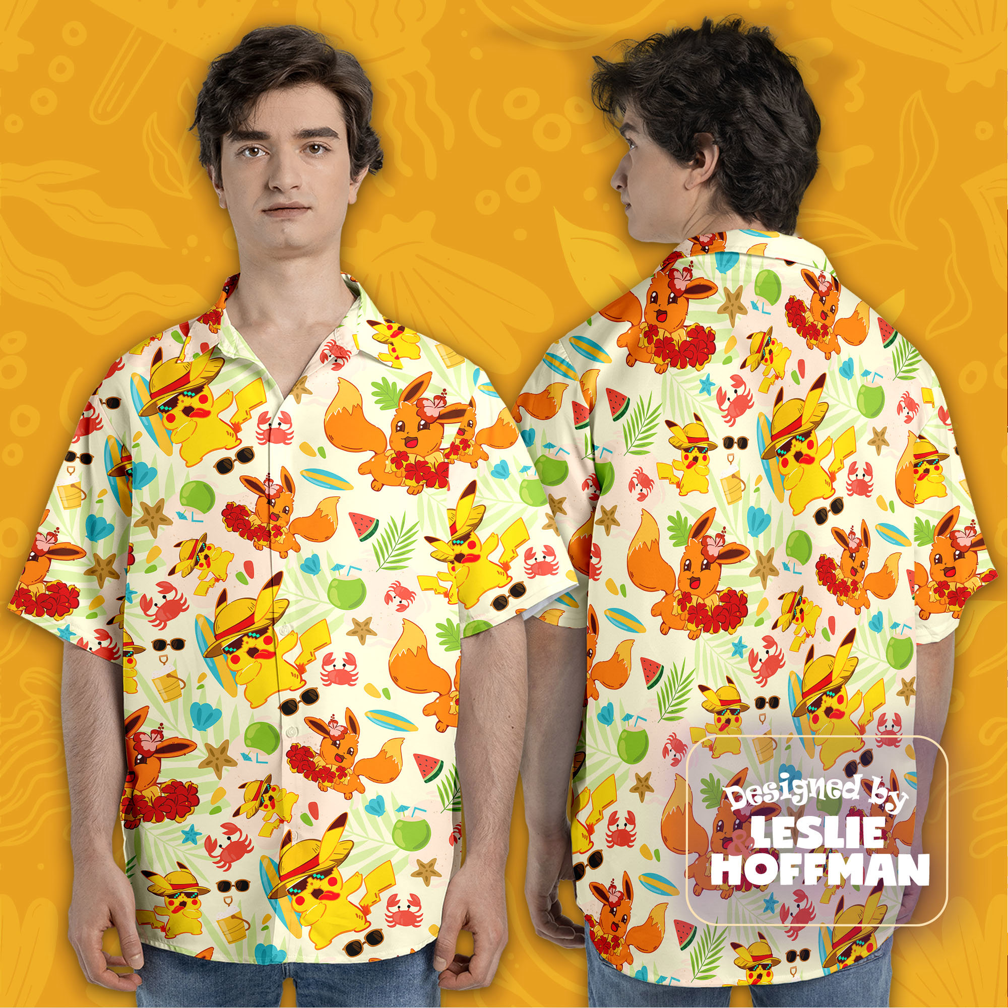 Summer Eevee Hawaiian Shirt -  Pokemon Button Up Shirt