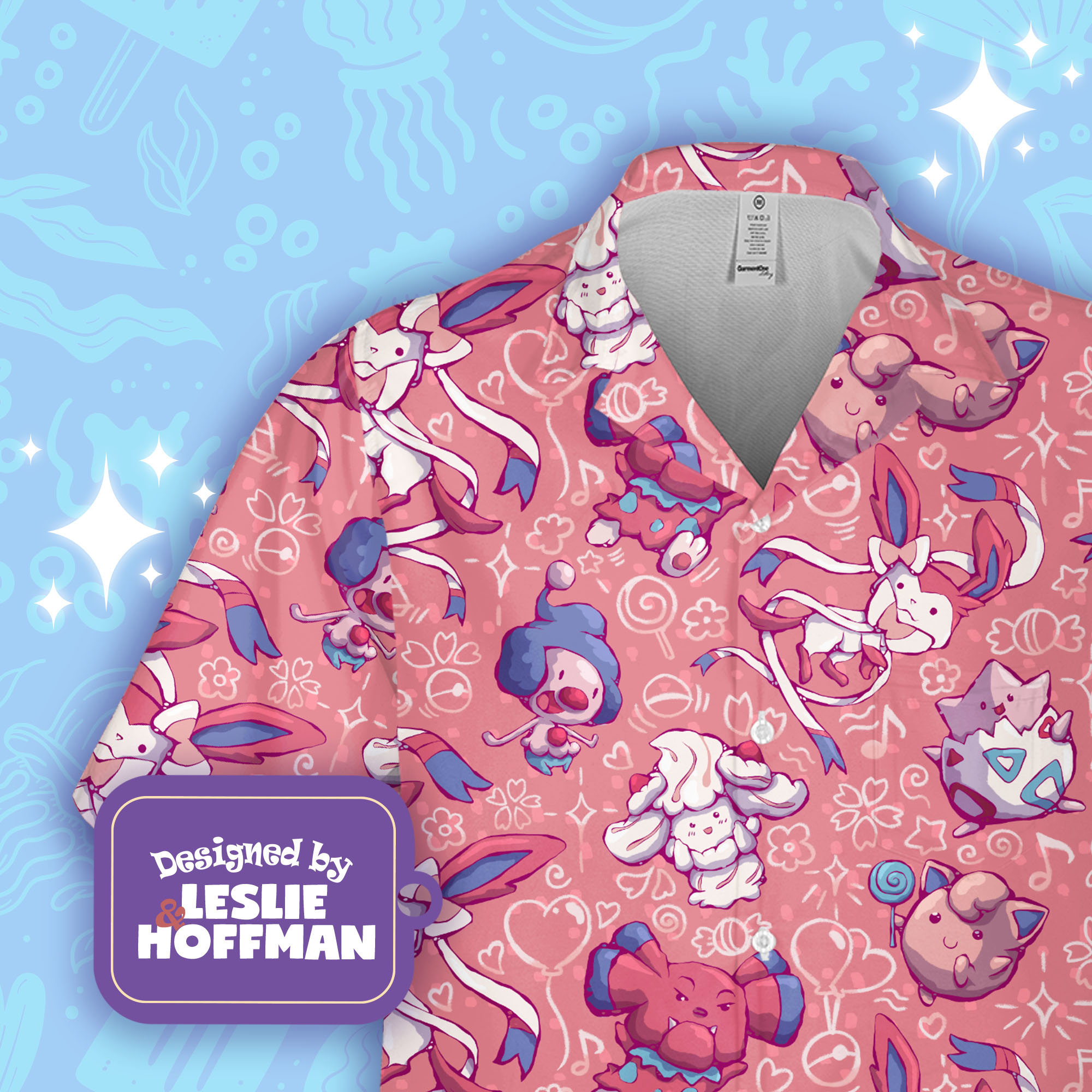 Sylveon Fairy Pinky Button Up Shirt -  Pokemon Hawaiian Shirt