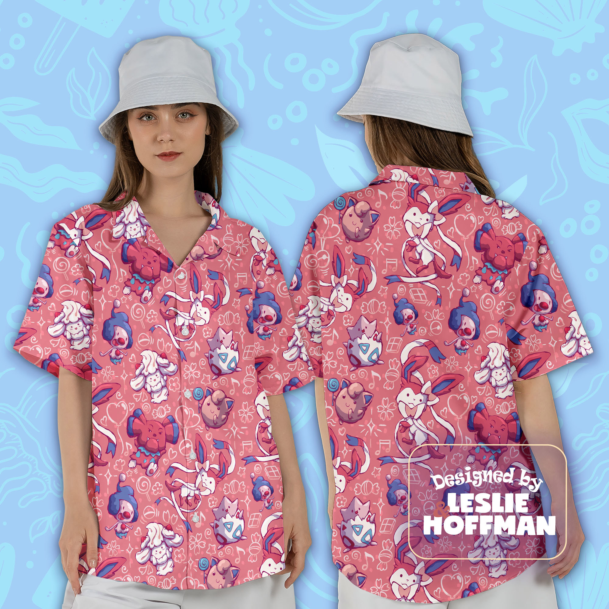 Sylveon Fairy Pinky Button Up Shirt -  Pokemon Hawaiian Shirt