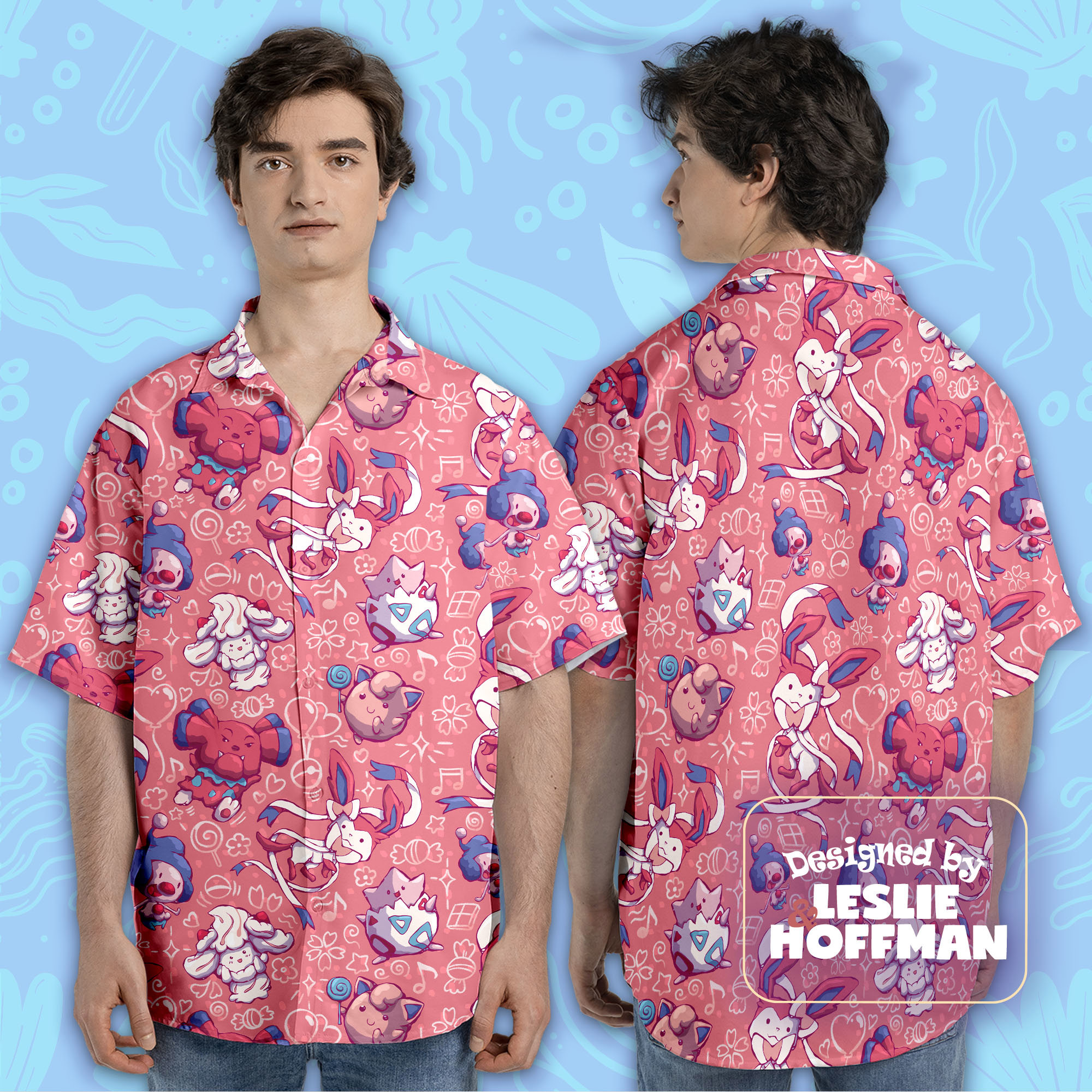 Sylveon Fairy Pinky Button Up Shirt -  Pokemon Hawaiian Shirt