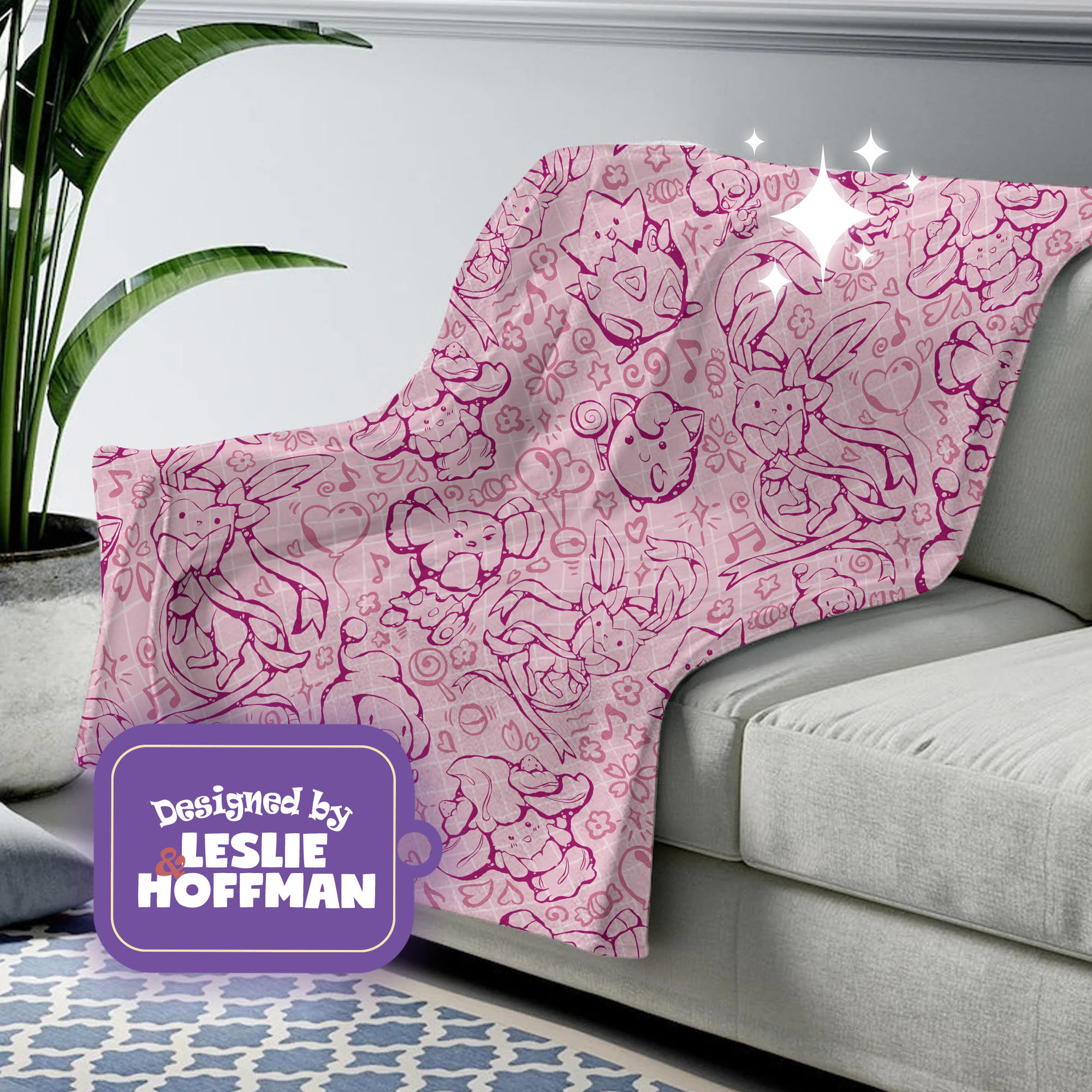 Sylveon Line Pokemon Fleece Blanket