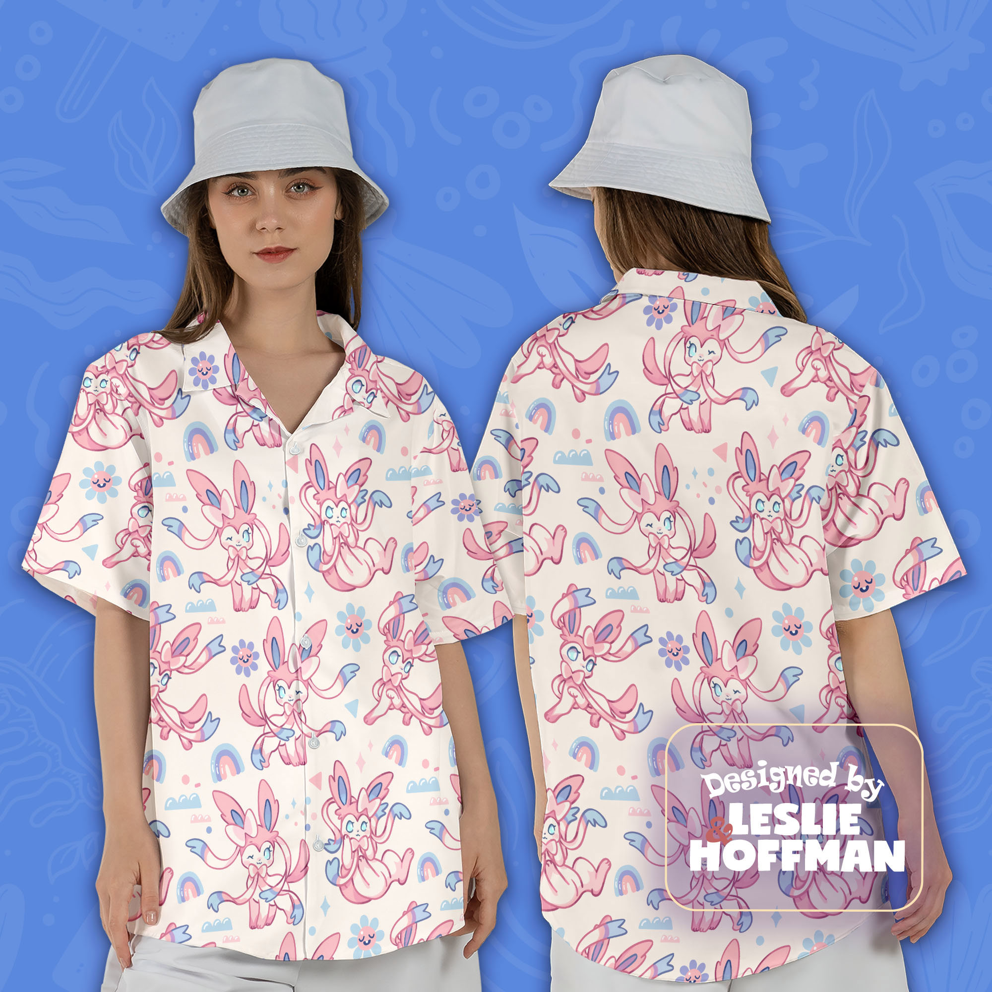 Sylveon Pink Hawaiian Shirt - Fairy Pokemon Button Up Shirt