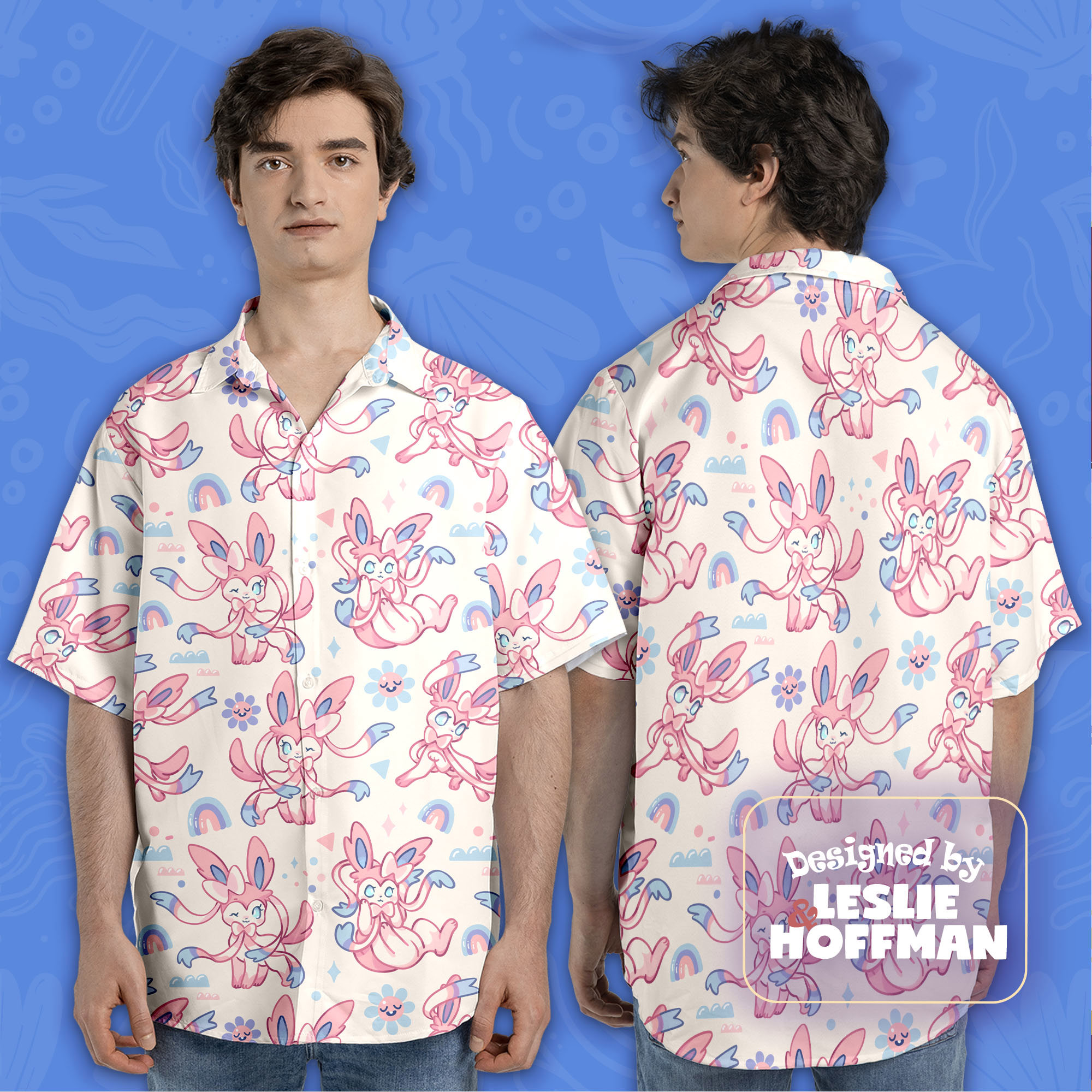 Sylveon Pink Hawaiian Shirt - Fairy Pokemon Button Up Shirt