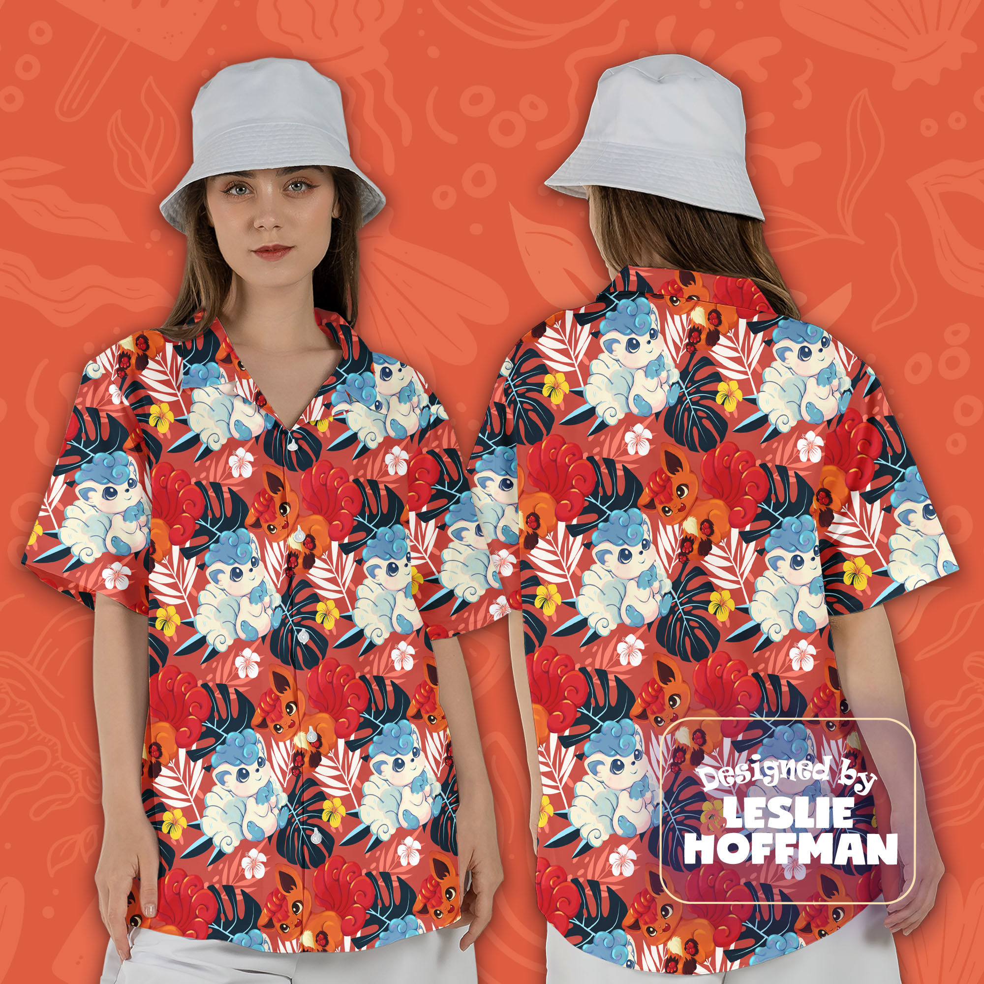Vulpix Couple Button Up Shirt - Fire Pokemon Hawaiian Shirt