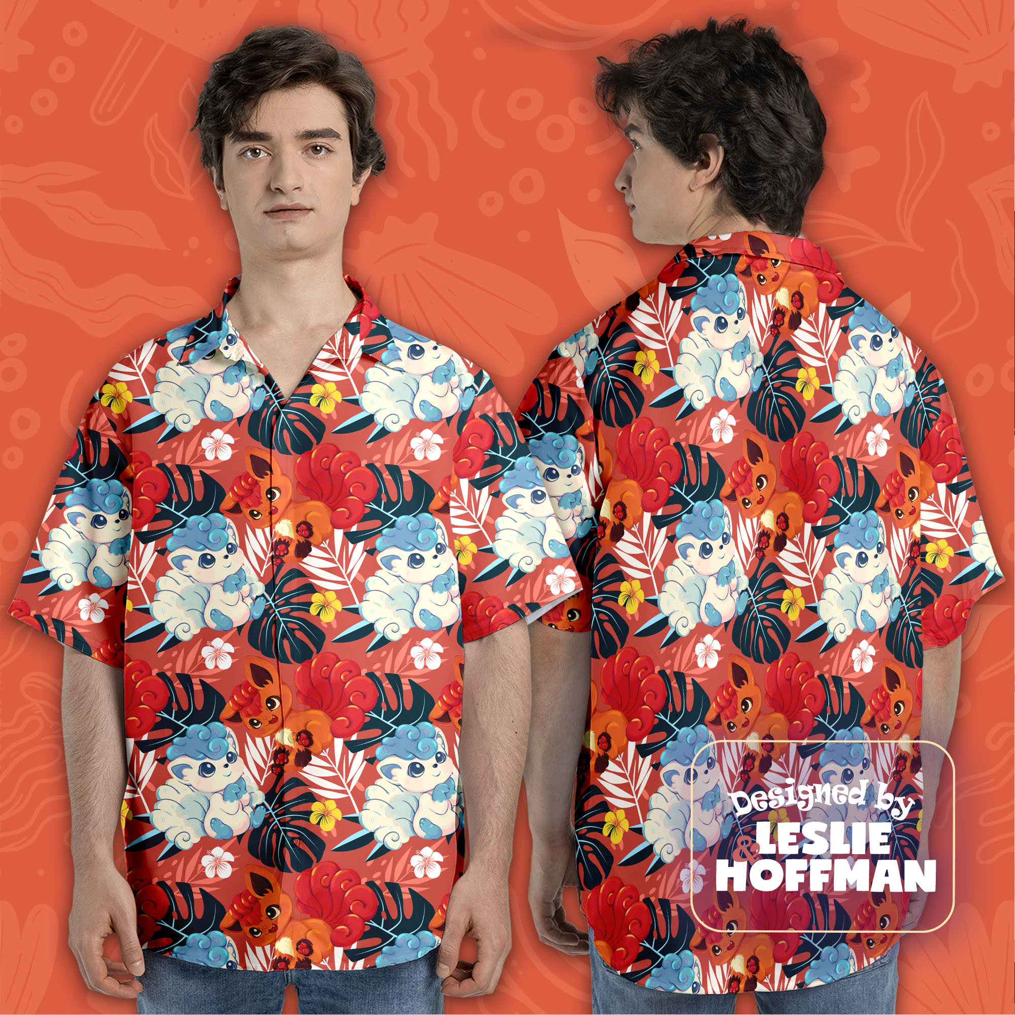 Vulpix Couple Button Up Shirt - Fire Pokemon Hawaiian Shirt