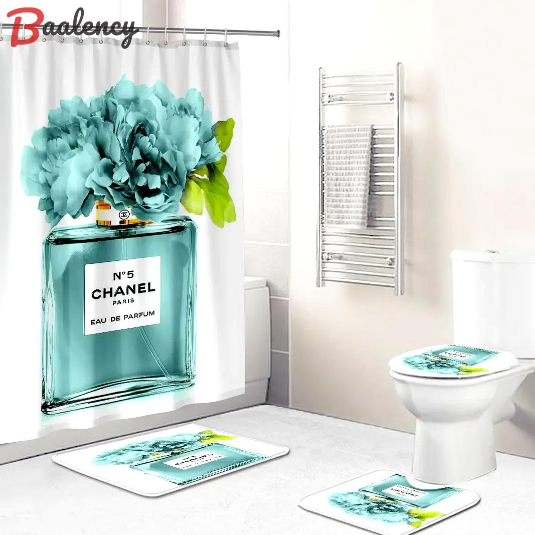 Chanel shower curtain paris blue and white luxury bathroom set 60 Bathroom Set