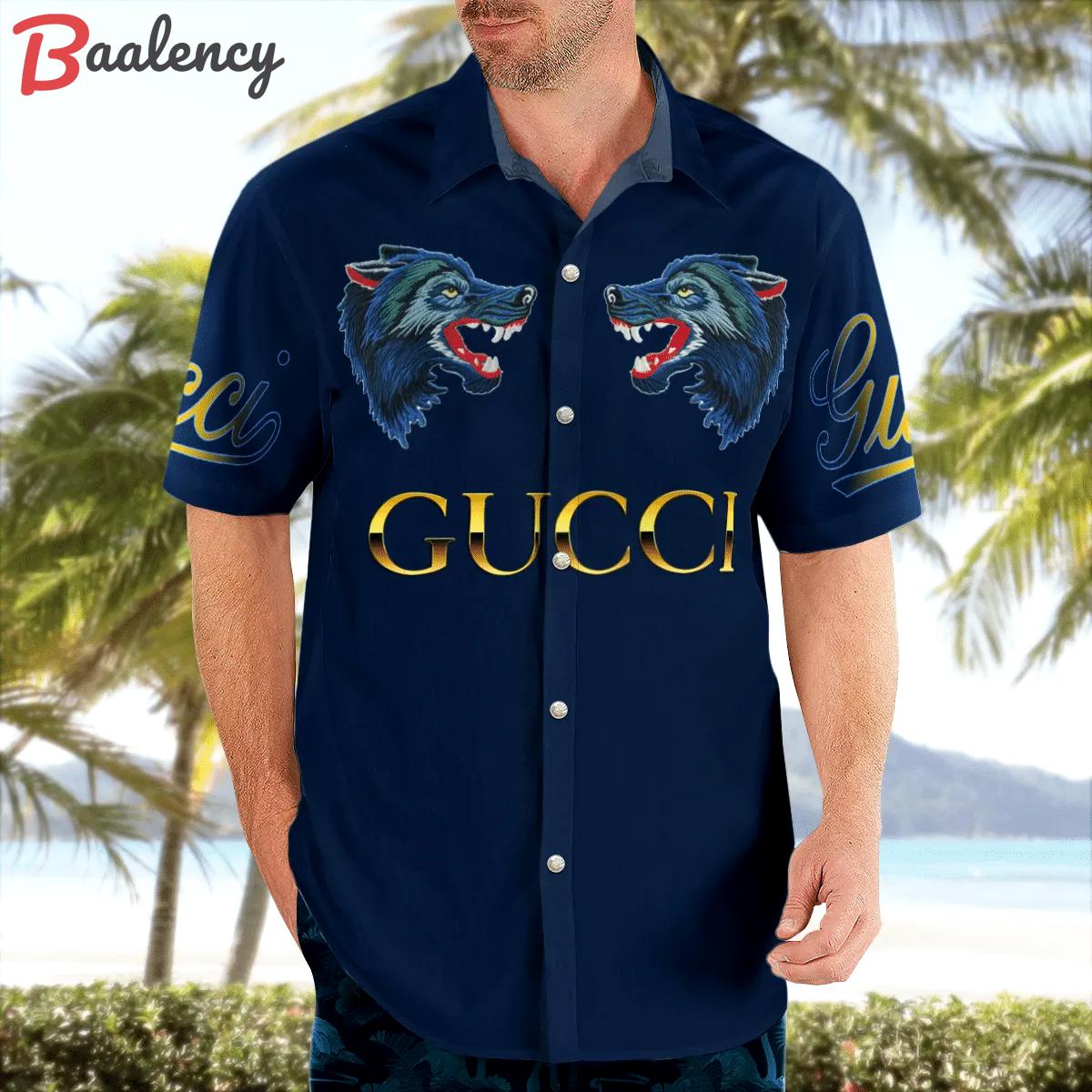 Gucci wolf navy luxury brand premium fashion hawaii shirt for men 33 Hawaii Shirt