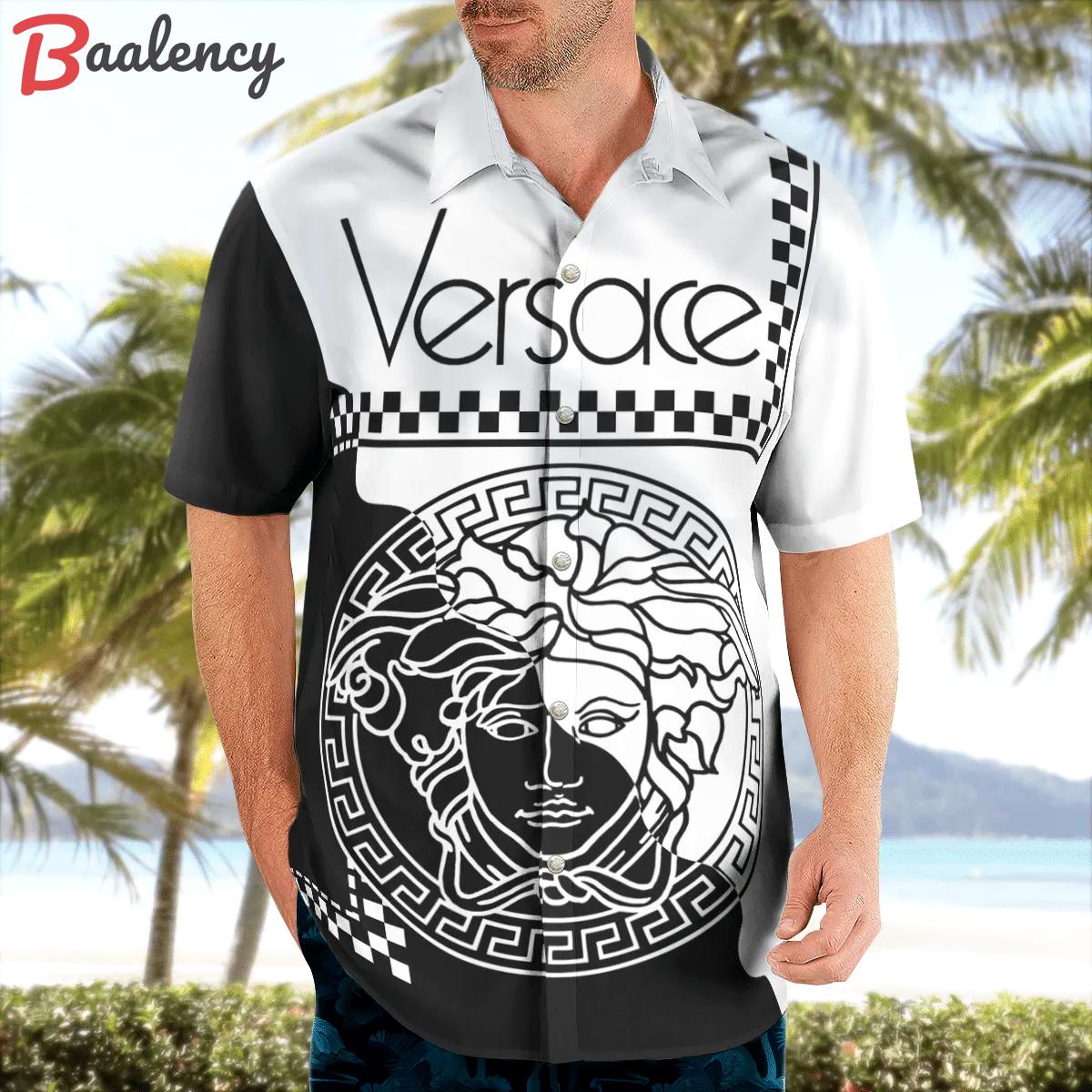 Versace medusa black white luxury brand premium fashion hawaii shirt for men 43 Hawaii Shirt