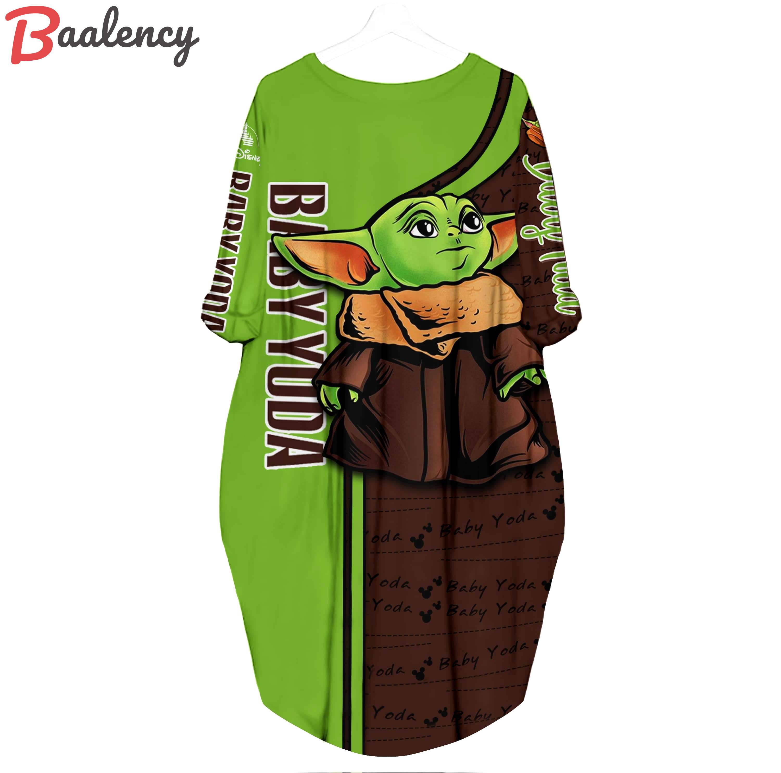 Baby yoda star wars pattern disney cartoon batwing pocket dress outfits women hn Batwing Pocket Dress