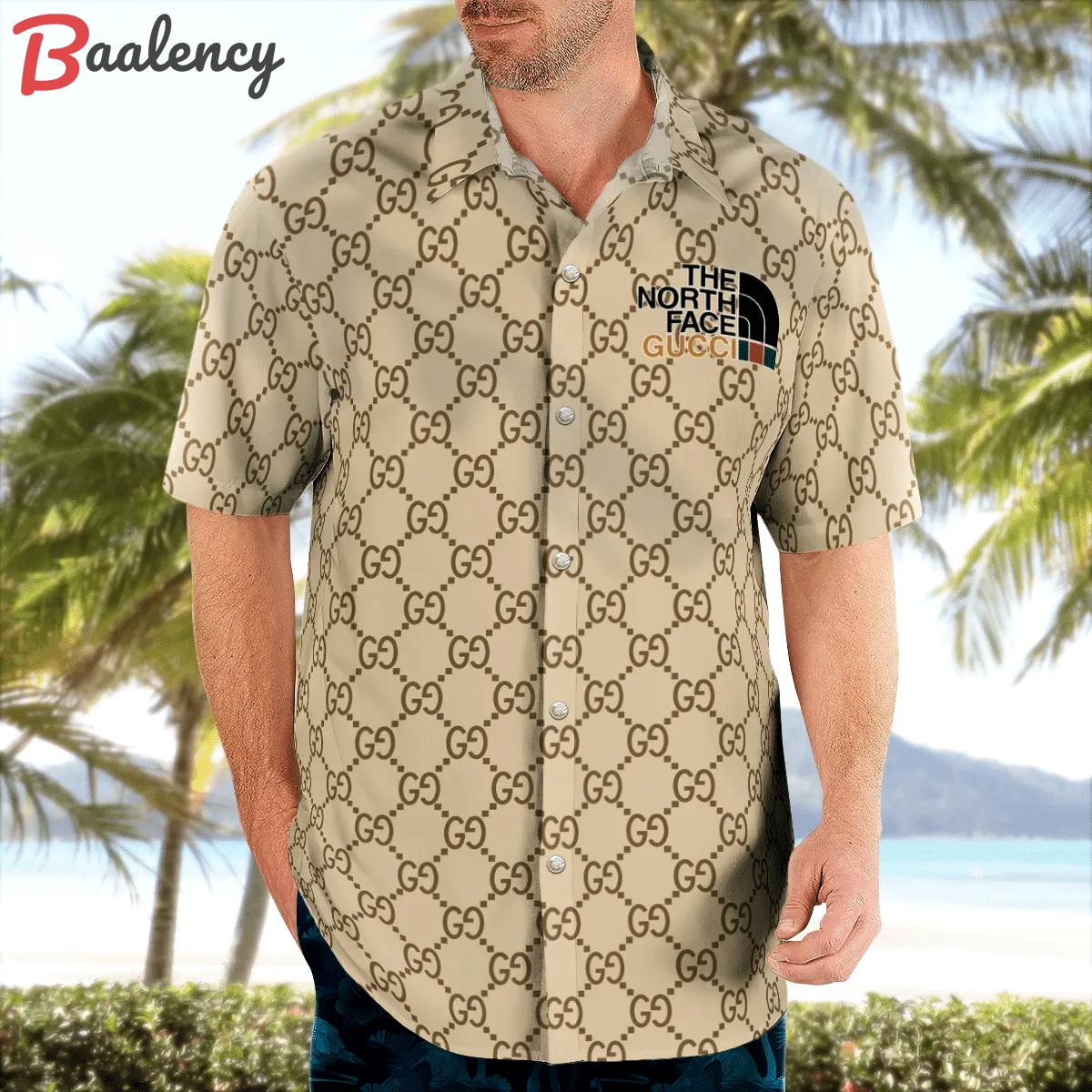 Gucci the north face beige luxury brand premium fashion hawaii shirt for men 35 Hawaii Shirt