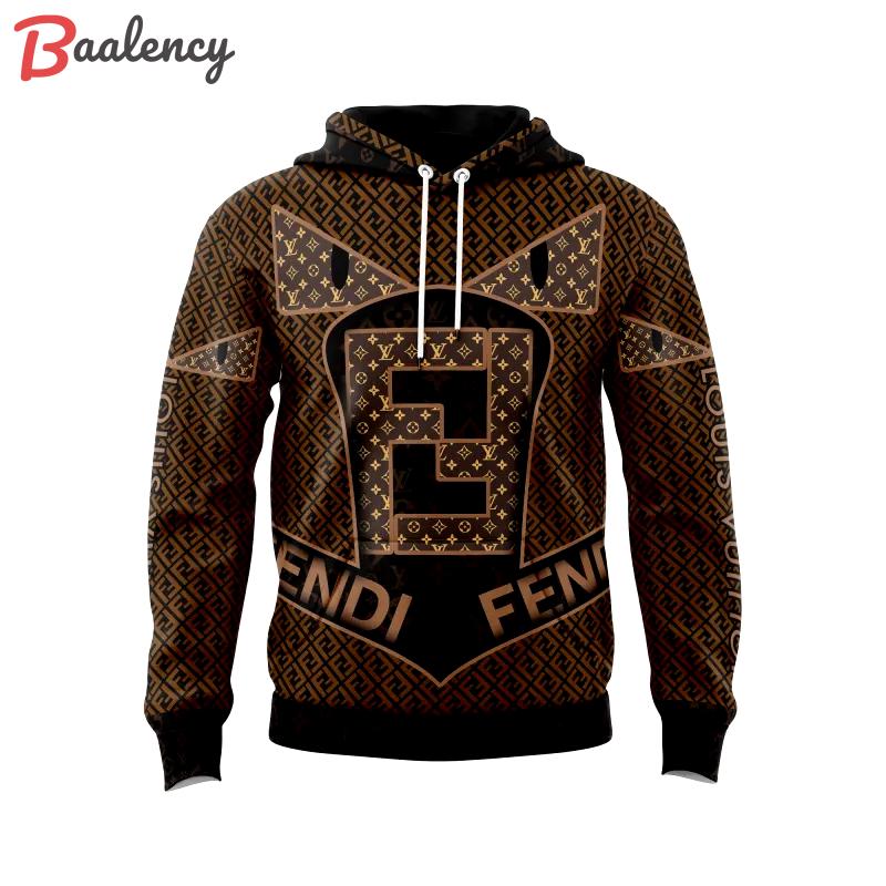 Louis vuitton fendi brown unisex hoodie outfit for men women luxury brand clothing special gift Hoodie 3D