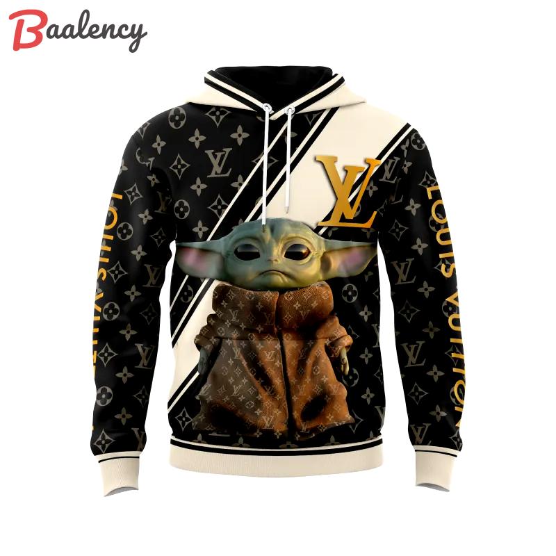 Louis vuitton yoda beige black unisex hoodie outfit for men women luxury brand clothing special gift Hoodie 3D