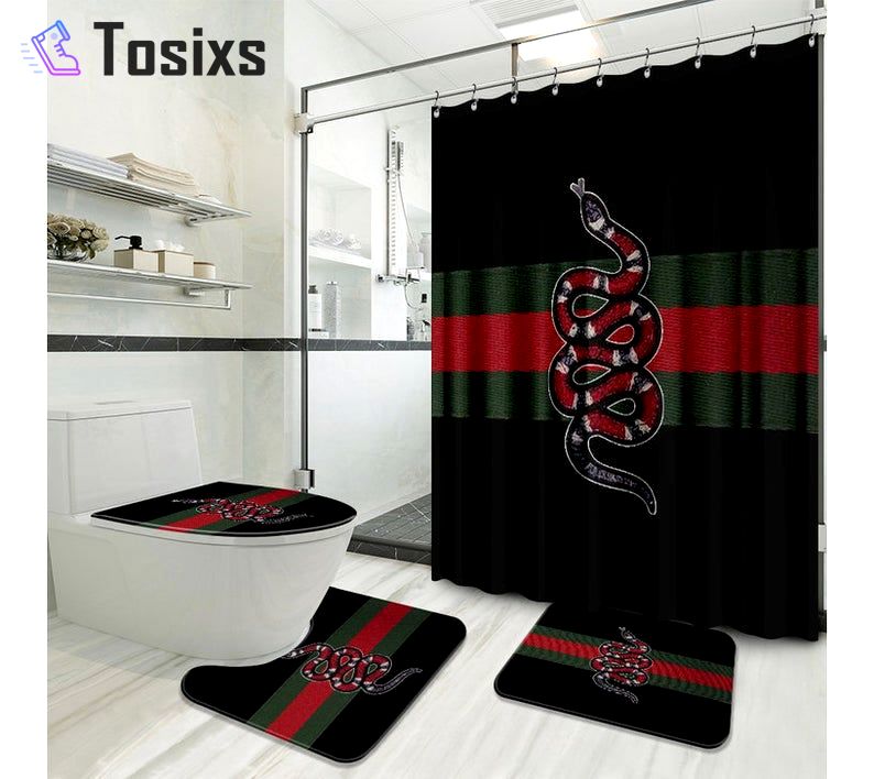 Gucci snake bathroom set hot 2023 luxury shower curtain bath rug mat
