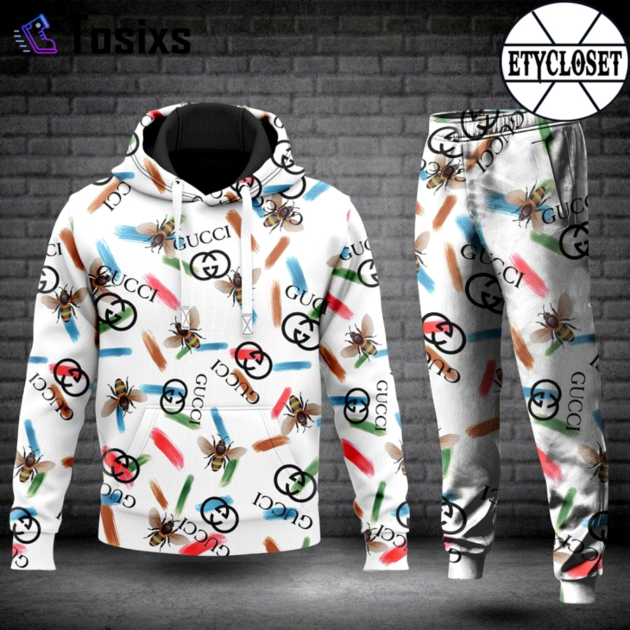 Gucci bee hoodie sweatpants pants luxury brand clothing clothes outfit for men-9 Hoodie Long Pants 3D Set