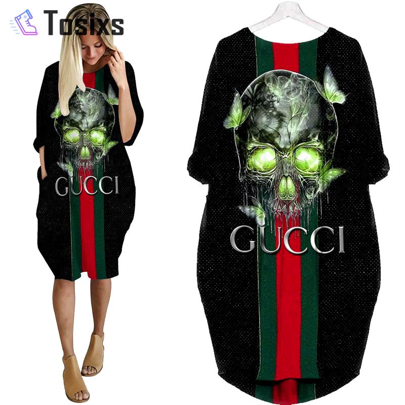 Gucci skull batwing pocket dress luxury brand clothing clothes outfit for women ht Batwing Pocket Dress