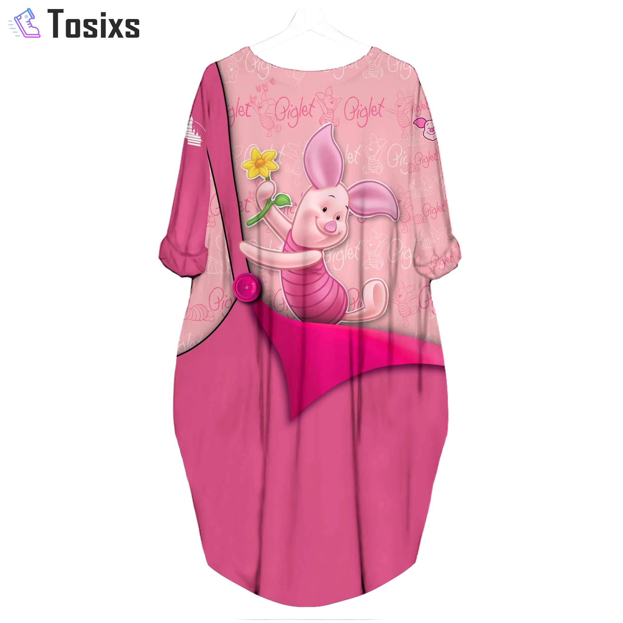 Piglet pink cute disney cartoon batwing pocket dress outfits women hn Batwing Pocket Dress