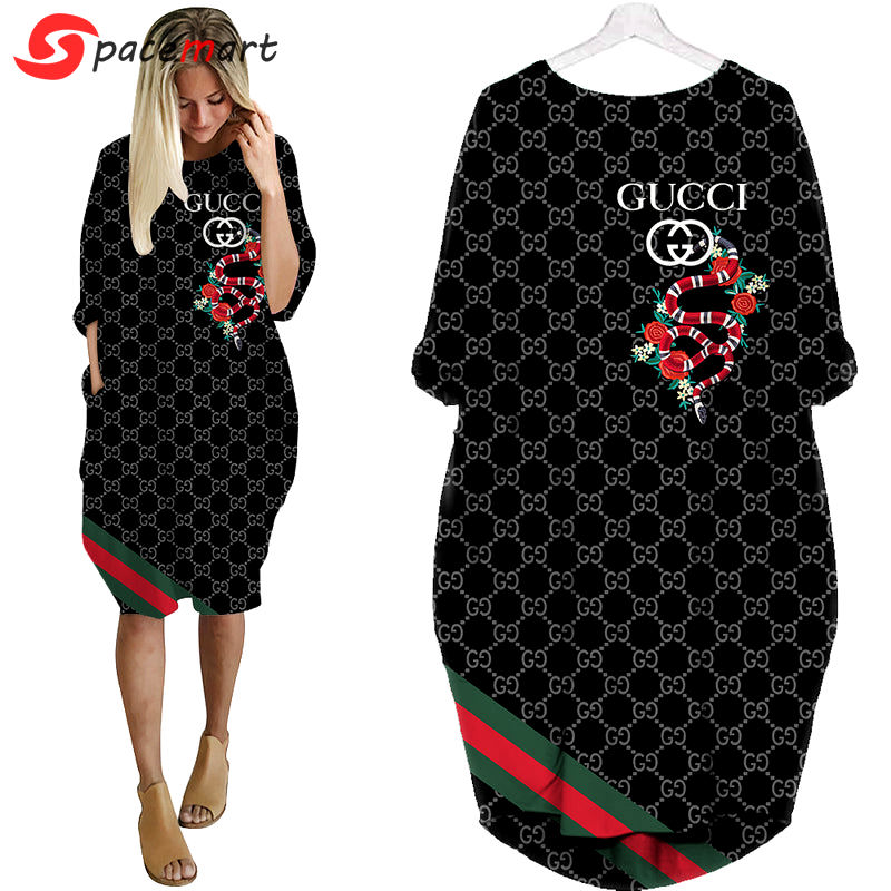 Gucci black snake batwing pocket dress luxury brand clothing clothes outfit for women ht Batwing Pocket Dress