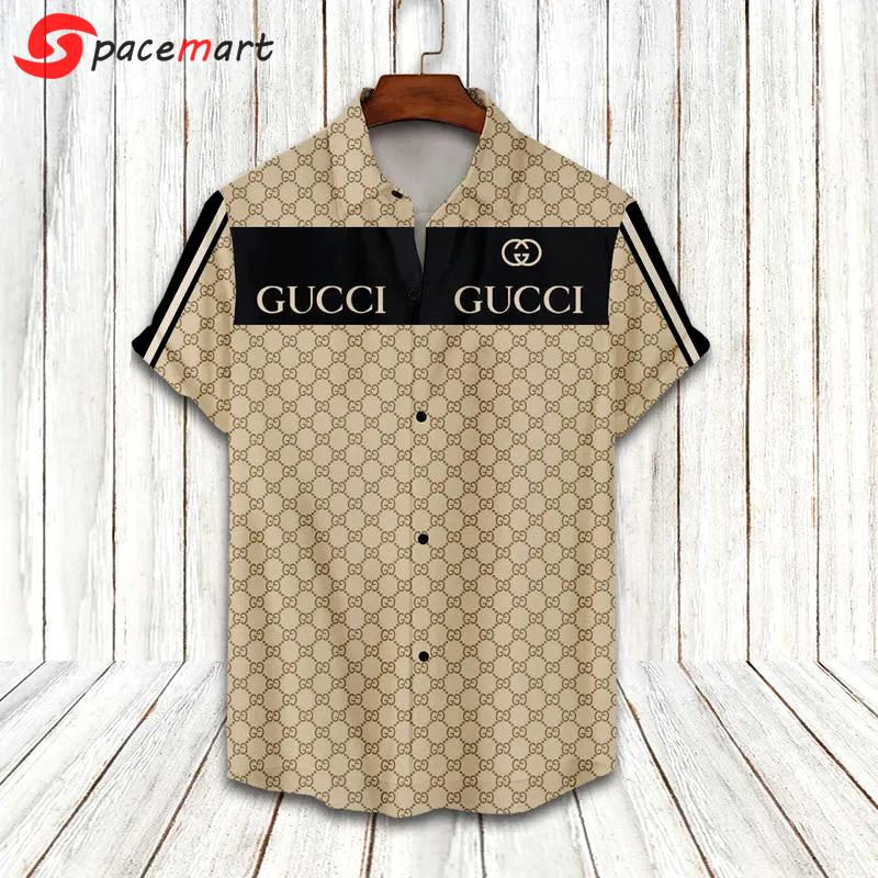 Gucci black beige luxury brand fashion hawaii shirt for men 11 Hawaii Shirt