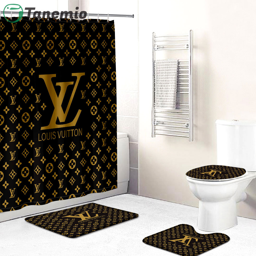 Louis vuitton lv monogram bathroom set hot 2023 luxury shower curtain