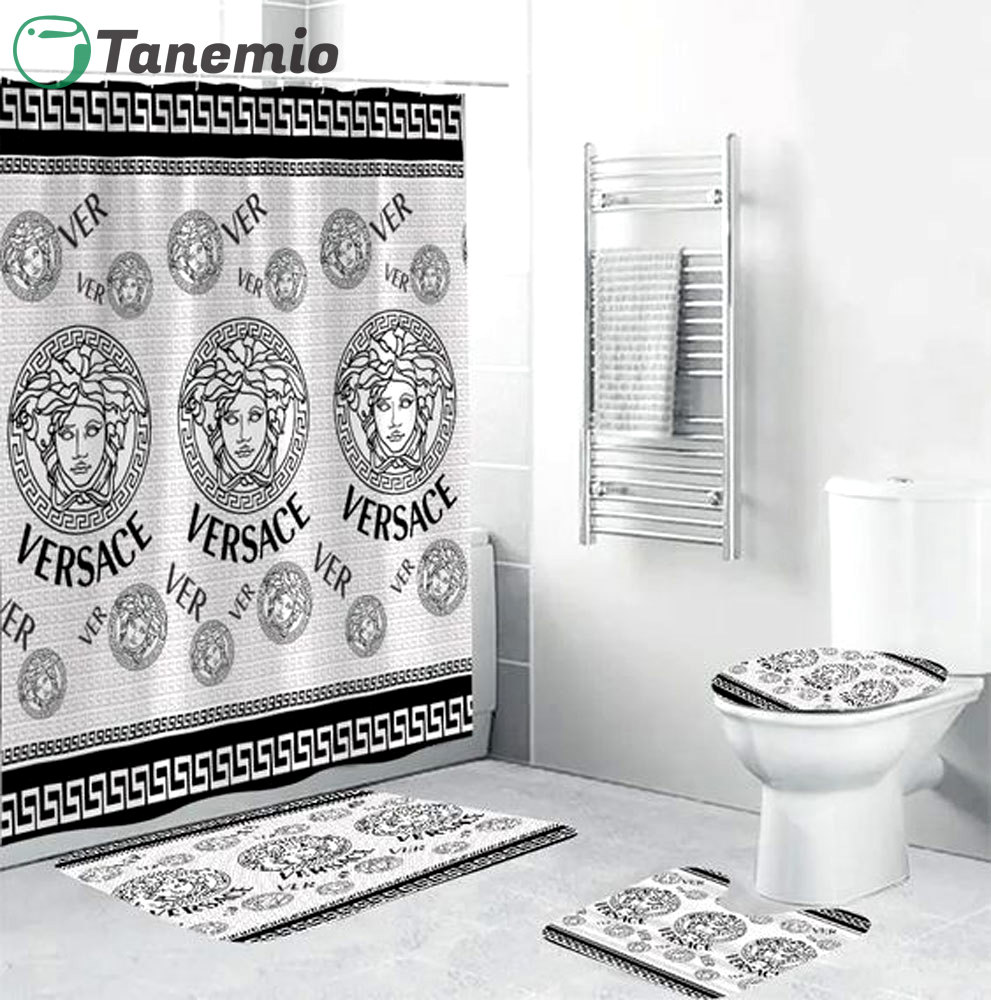 Gianni versace black white bathroom set hot 2023 luxury shower curtain