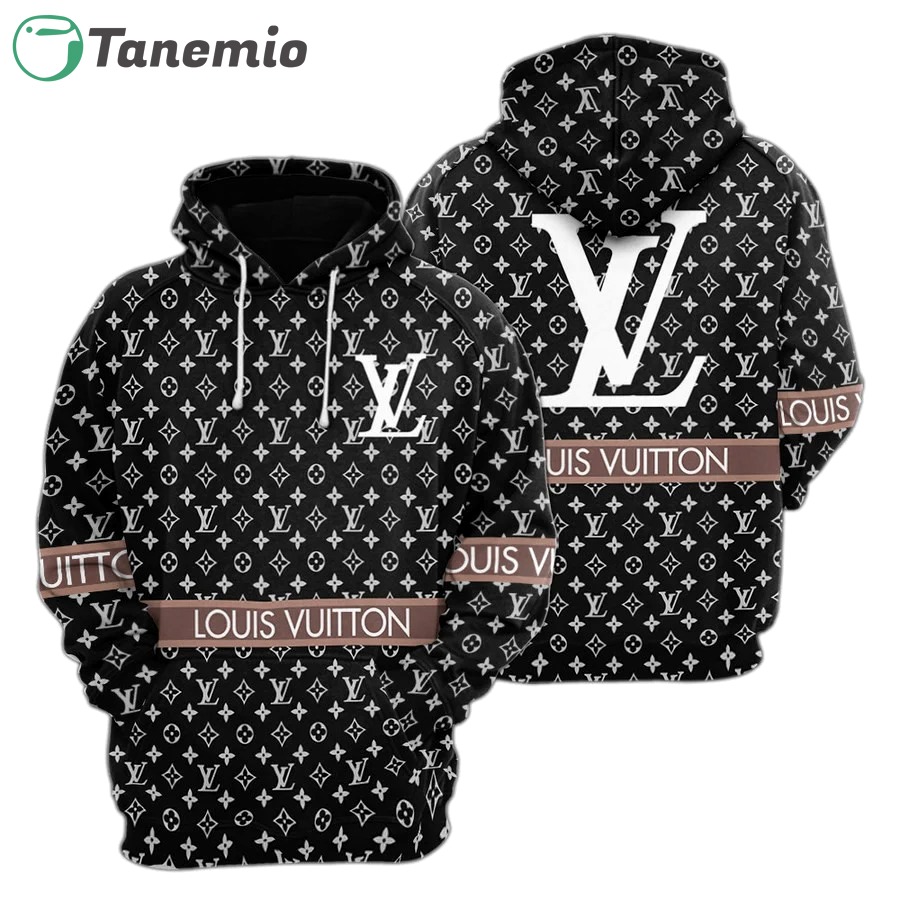 Louis vuitton black white unisex hoodie foren womenuxury brandv clothing clothes outfit 337 Zipper Hoodie 3D