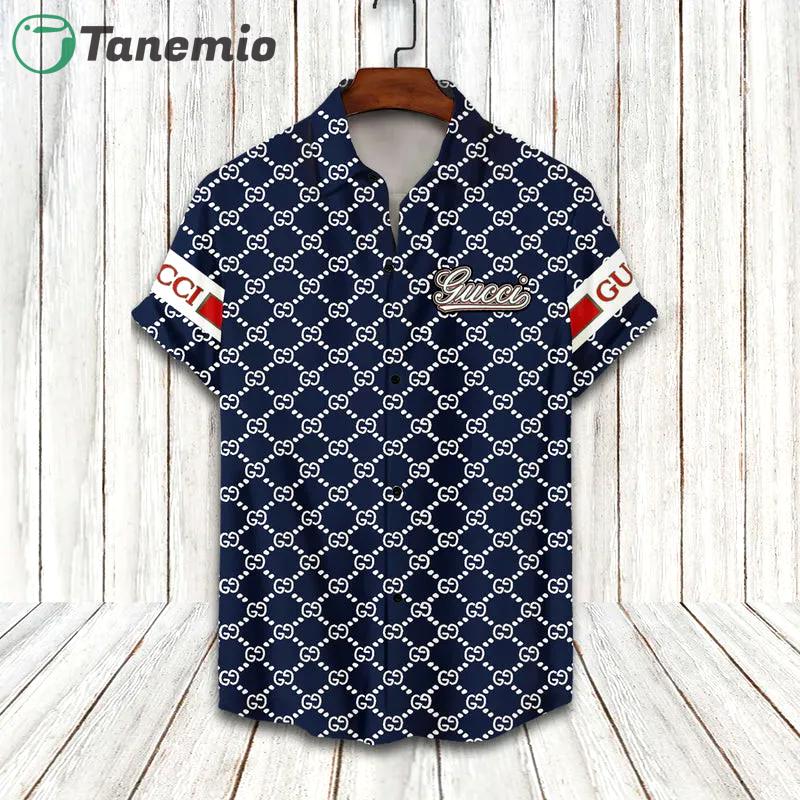 Gucci dark blue luxury brand fashion hawaii shirt for men 12 Hawaii Shirt