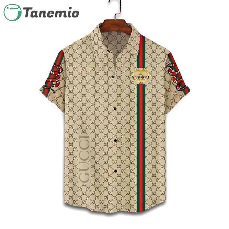 Gucci snake yellow logo cream luxury brand fashion hawaii shirt for men 7 Hawaii Shirt