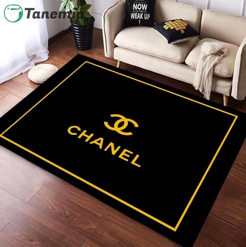 Chanel black luxury area rug for living room bedroom carpet home