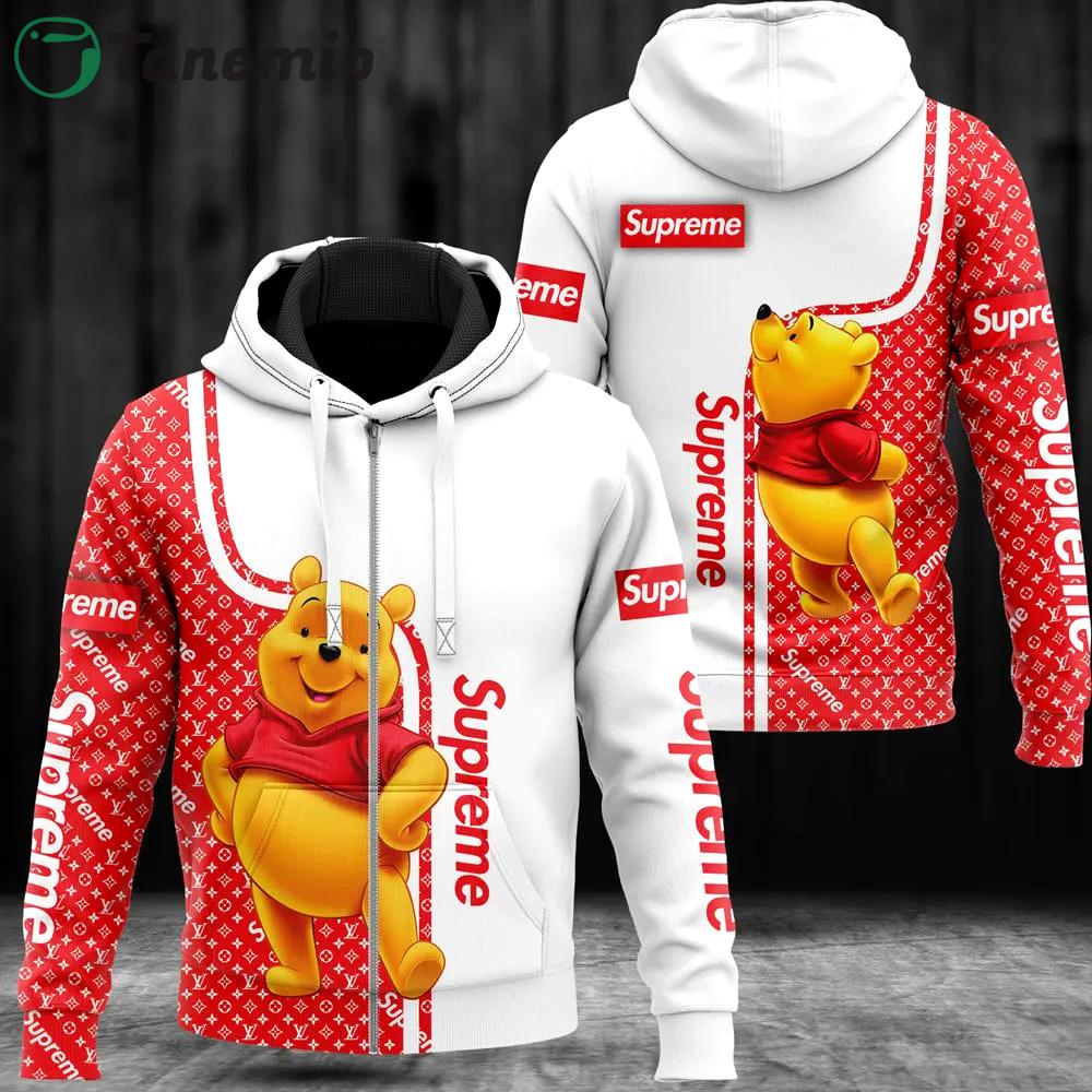 Louis vuittonupreme winnie the poo red white unisex zipper hoodie outfit foren womenuxury brand Zipper Hoodie 3D