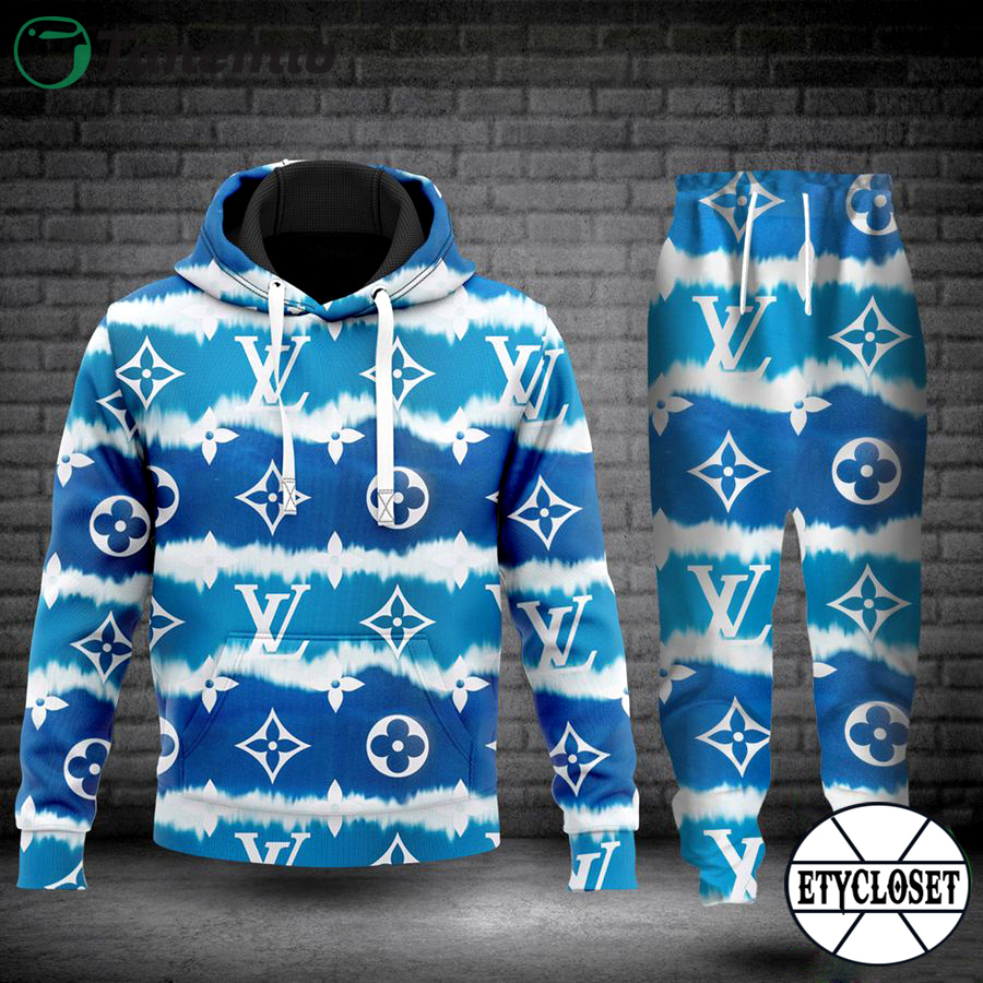 Louis vuitton blue hoodie sweatpants pants lv luxury clothing clothes outfit for men-51 Hoodie Long Pants 3D Set