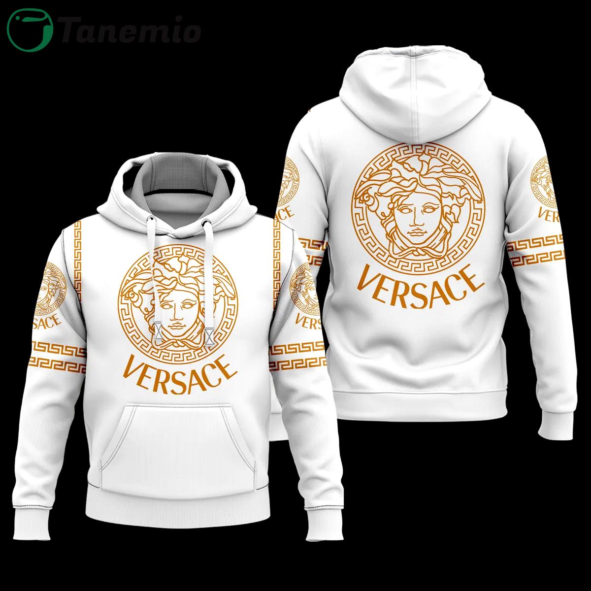 Versace white golden logo luxury unisex hoodie luxury brand outfit for men women Hoodie 3D