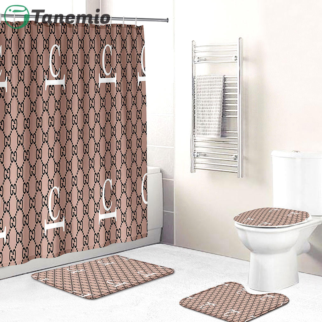 Gucci bath mat sets beige white logo full bath mat sets shower curtain 129 Bathroom Set
