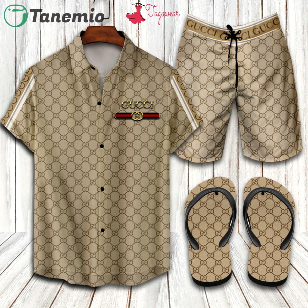 Gucci  flip flops and combo hawaiian shirt, beach shorts luxury summer clothes style #220 Hawaii Shirt Shorts & Flip Flops