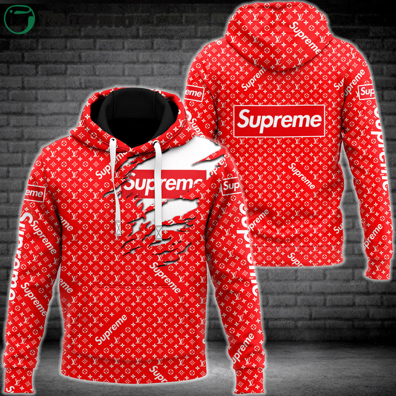 Louis vuitton supreme red luxury brand hoodie for men women Hoodie 3D