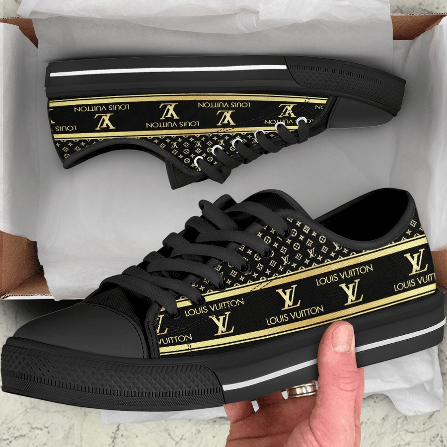 Louis vuitton black gold low top canvas shoes sneakers hot best lv for men women 54 lwcs Low Top Canvas Shoes