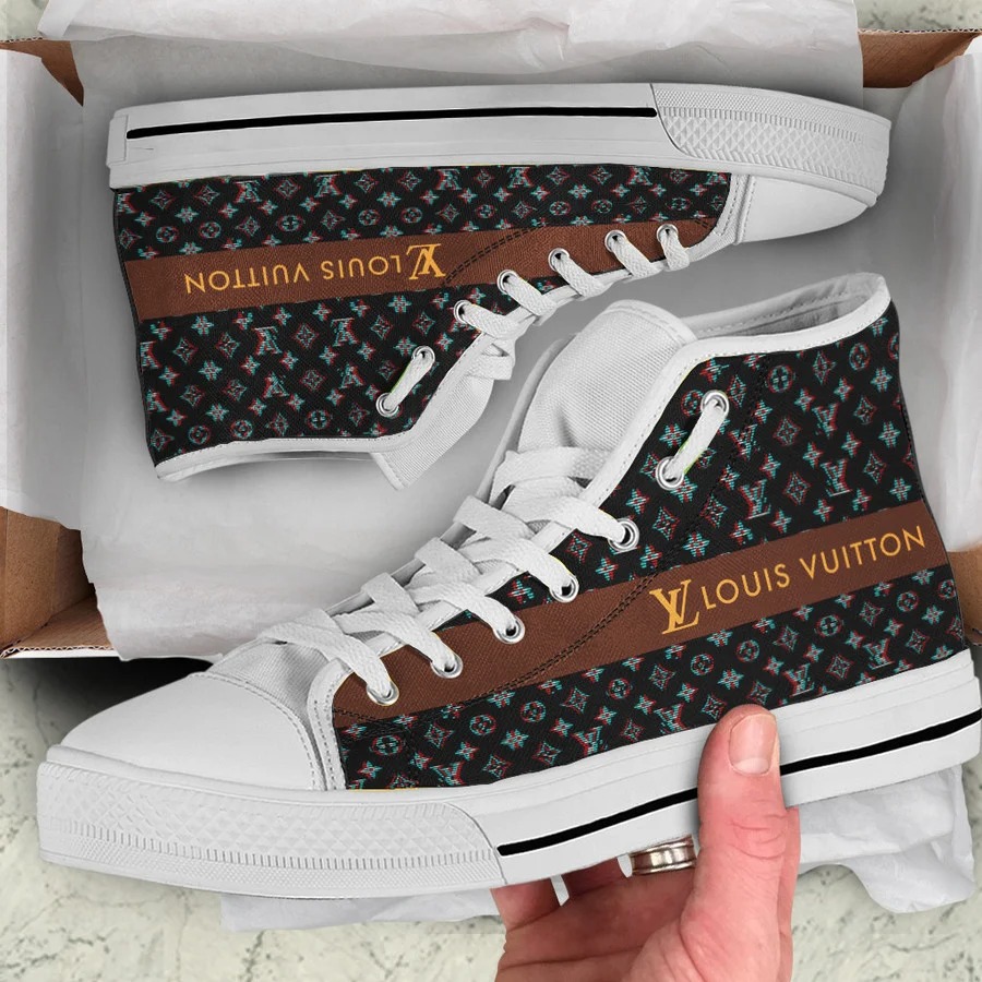 Louis vuitton black white high top canvas shoes sneakers hot best lv for men women hot 2023 High Top Canvas Shoes