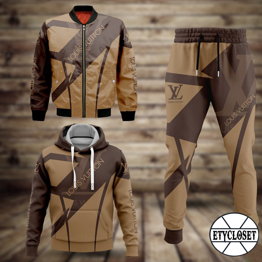 Louis vuitton brown jacket hoodie sweatpants pants lv luxury clothing clothes outfit for men-58 Hoodie Long Pants 3D Set