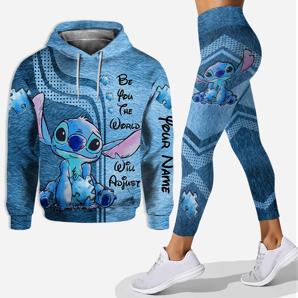Be you the world will adjust personalized autism awareness hoodie & leggings gift for stitch disney lovers autism awareness hoodie gift ht 11 Hoodie Leggings Set