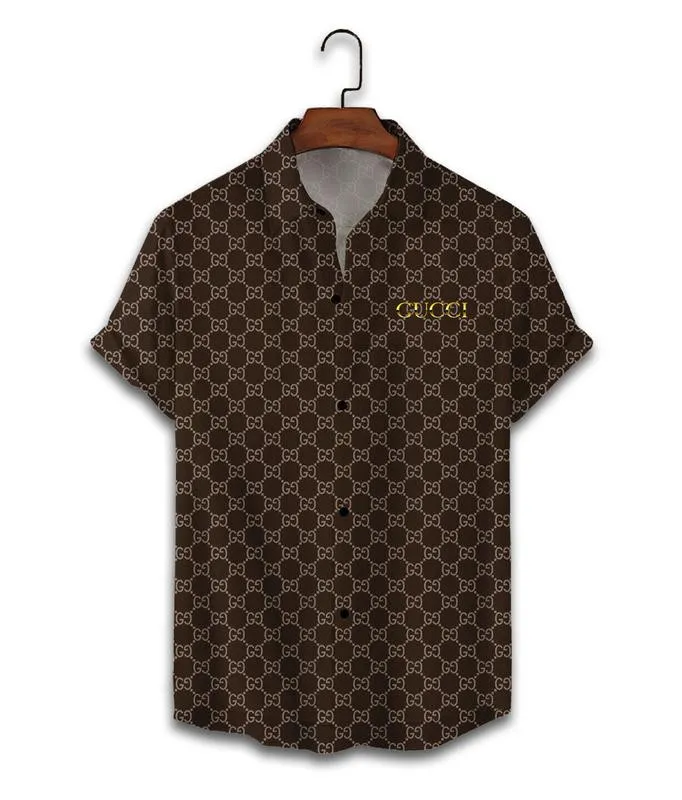 Gucci dark brown luxury brand premium fashion hawaii shirt for men 15 Hawaii Shirt