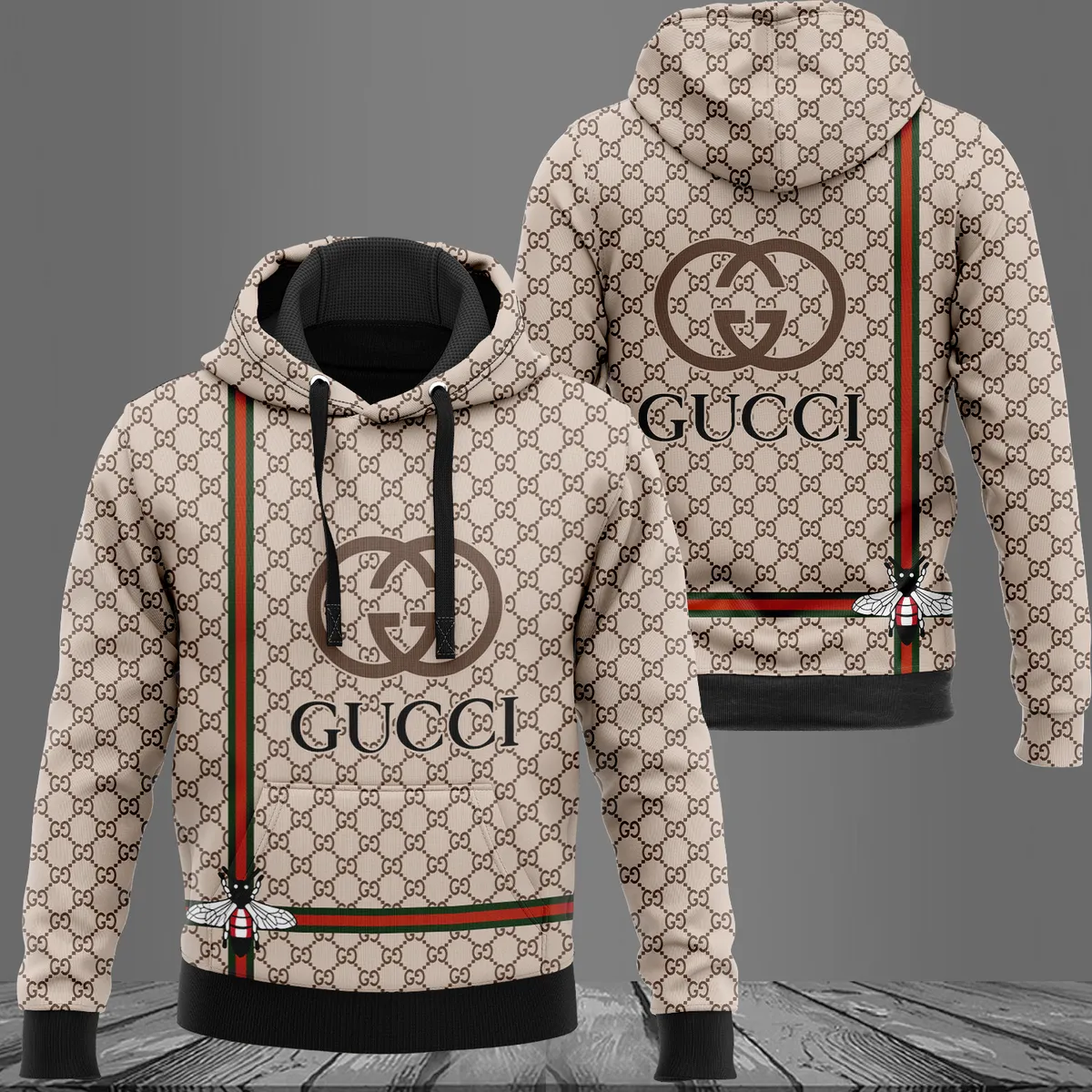 Gucci bee beige luxury unisex hoodie luxury brand outfit for men women Hoodie 3D