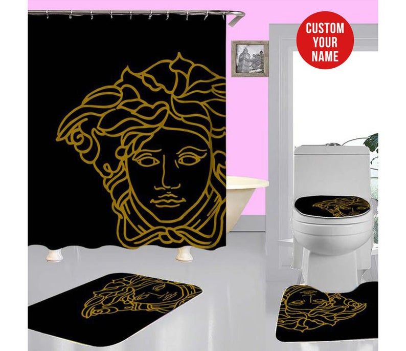Versace logo type 67 Bathroom Accessory Sets Hypebeast Bathroom Waterproof Shower Curtain Luxury Fashion Brand Pedestal Rug Home Decor Bathroom Sets Bath Mat Set Toilet Cover